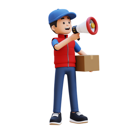 Delivery Man With Megaphone And Package  3D Icon