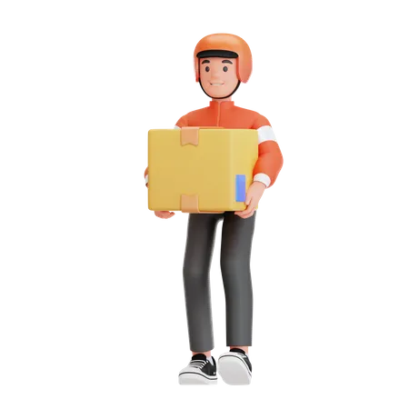 Delivery man with package  3D Illustration