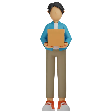3 D Character Delivery Man With A Box Package 3D Illustration