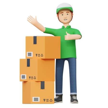 Delivery man with package box  3D Illustration
