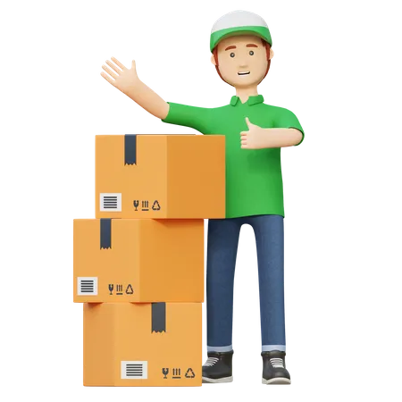 Delivery man with package box  3D Illustration