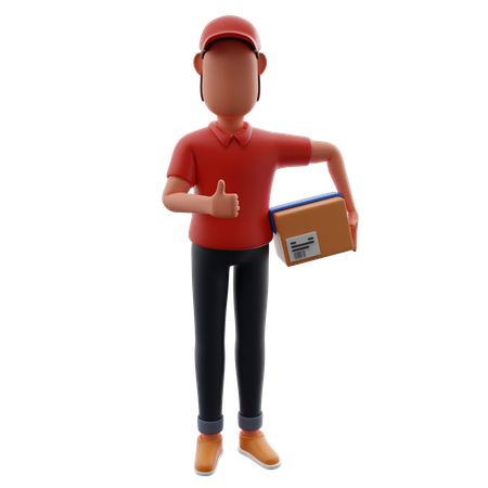 Delivery Man With Package While Showing Thumbs Up  3D Icon