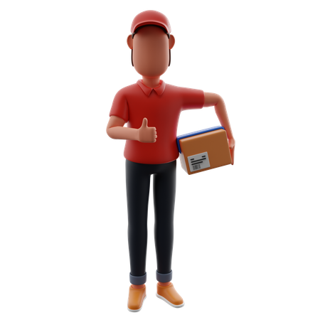 Delivery Man With Package While Showing Thumbs Up  3D Icon