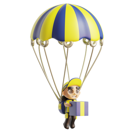 Delivery man with parachute  3D Illustration
