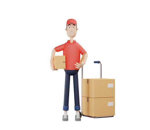 Delivery man with parcel  3D Illustration