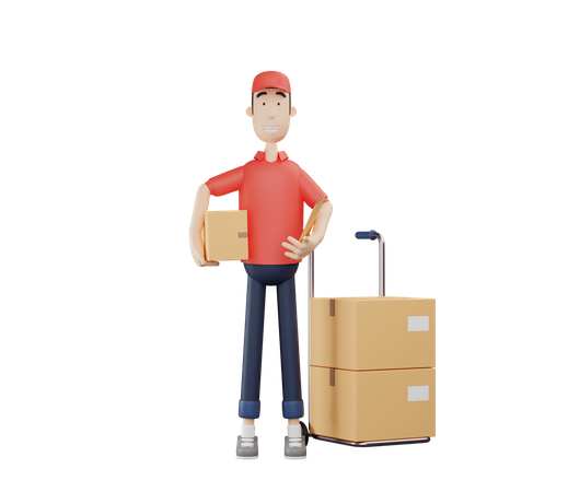 Delivery man with parcel 3D Illustration