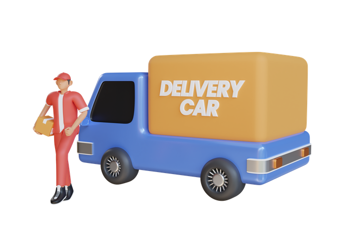 Delivery man with delivery truck  3D Illustration