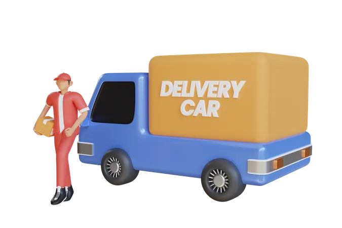 Delivery man with delivery truck  3D Illustration