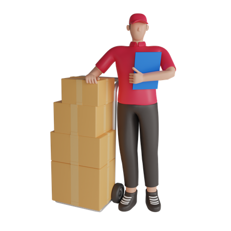 Delivery man with warehouse package list  3D Illustration