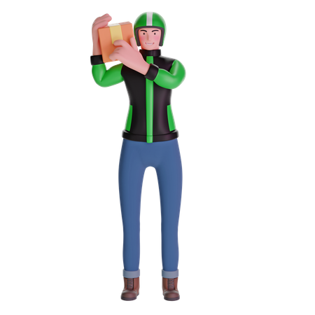 Delivery man carrying package box in shoulder 3D Illustration