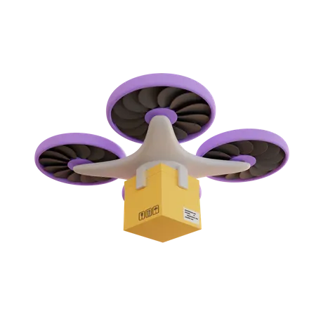 Delivery of a cardboard box by drone  3D Illustration