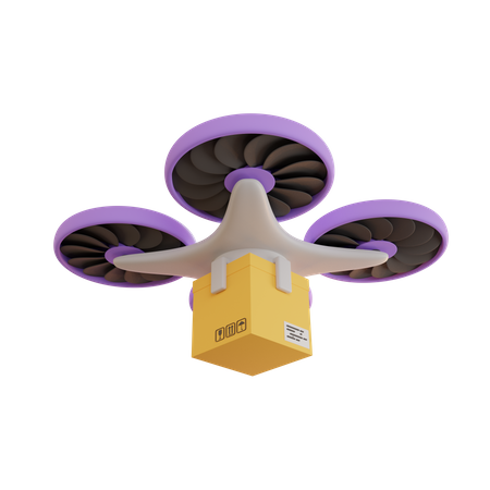 Delivery of a cardboard box by drone  3D Illustration