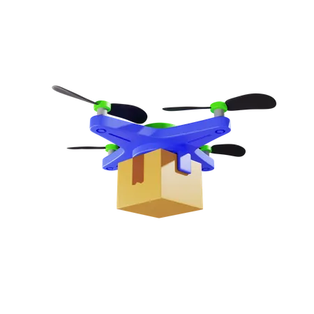 3 D Delivery Of A Cardboard Box By Drone 3D Illustration