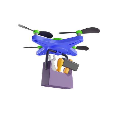 Delivery Of Carrying Case With Various Tools By Drone  3D Illustration