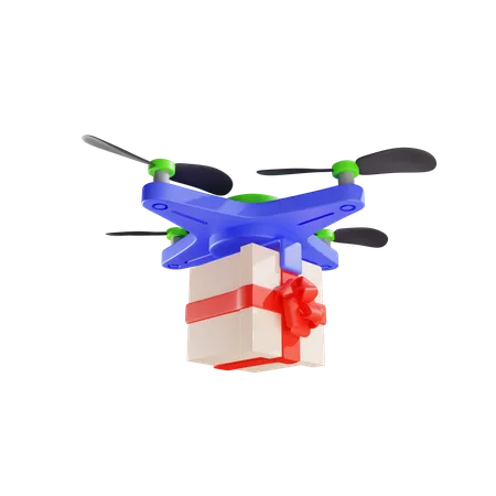 3 D Delivery Of Gift By Drone 3D Illustration