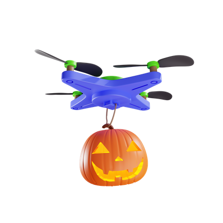 Delivery Of Jacks Pumpkin Lantern By Drone  3D Illustration