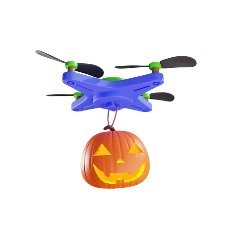 Delivery Of Jacks Pumpkin Lantern By Drone  3D Illustration