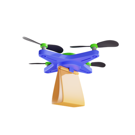 Delivery Of Paper Bag By Drone  3D Illustration