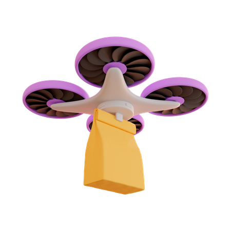 Delivery of paper bag by drone  3D Illustration