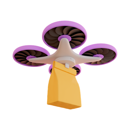 Delivery of paper bag by drone 3D Illustration