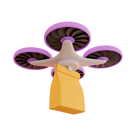 Delivery of paper bag by drone  3D Illustration