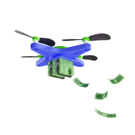 3 D Delivery Of Wads Of Money By Drone 3D Illustration