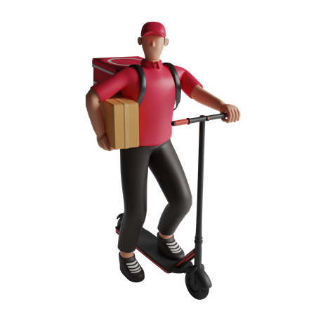 Delivery on kick scooter  3D Illustration