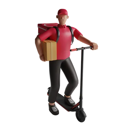 Delivery on kick scooter  3D Illustration