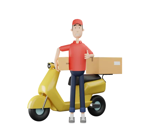 Delivery on scooter  3D Illustration