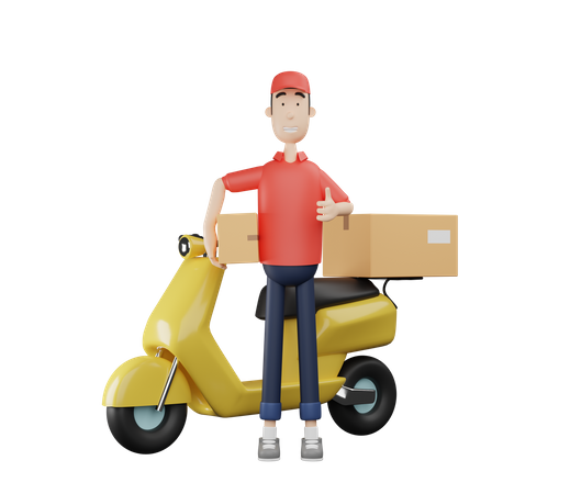 Delivery on scooter 3D Illustration