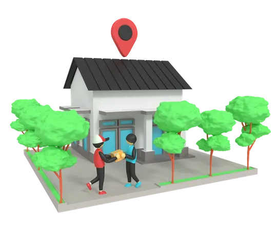 Delivery package on customer home  3D Illustration