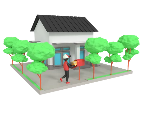 Delivery Package On Customer House  3D Illustration