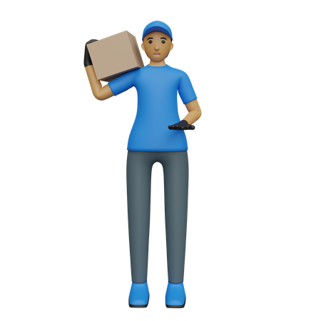 Delivery person carrying box on shoulder  3D Illustration