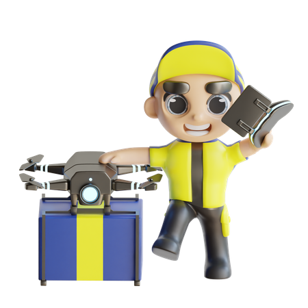 Delivery person Operating Drone  3D Icon