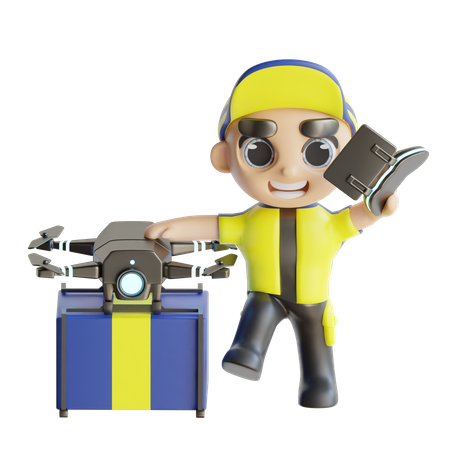 Delivery person Operating Drone  3D Illustration