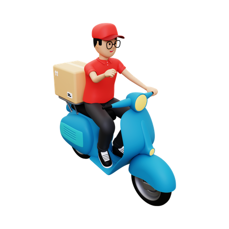 Delivery person riding scooter  3D Icon