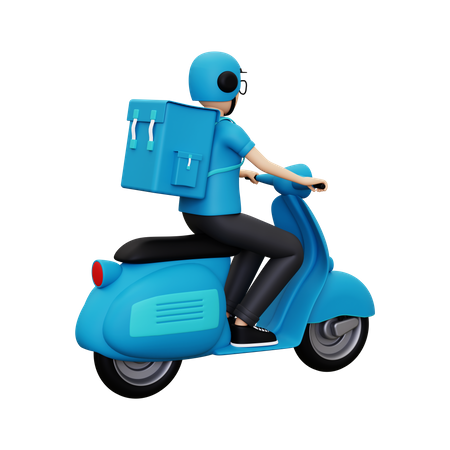 Delivery person riding scooter  3D Icon