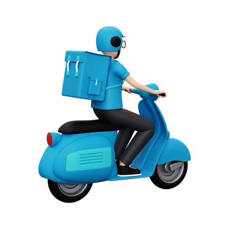 Delivery person riding scooter  3D Illustration