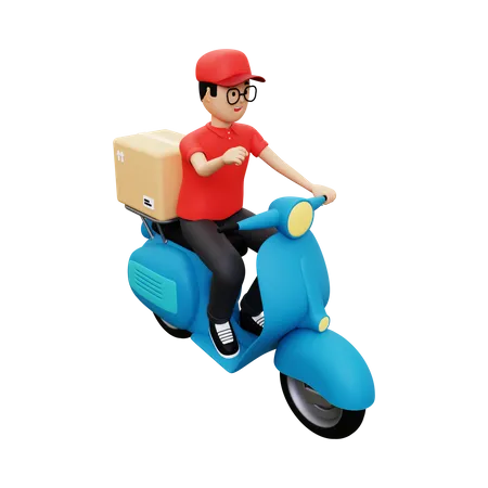 Delivery person riding scooter  3D Illustration