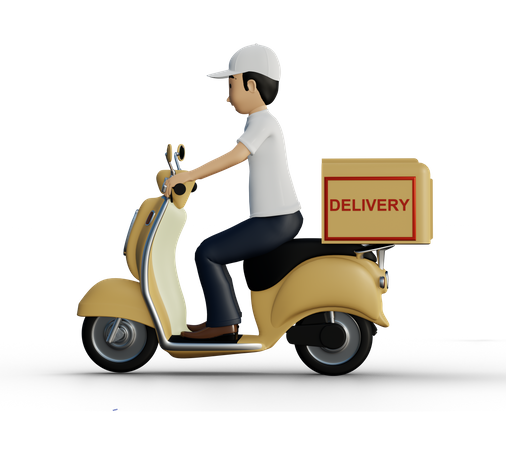 Delivery person riding scooter  3D Illustration