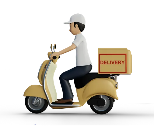 Delivery person riding scooter  3D Illustration