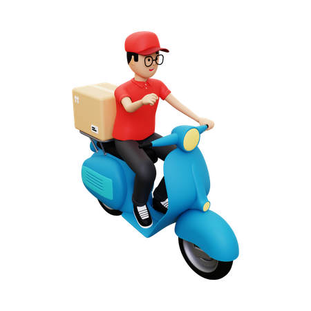 Delivery person riding scooter 3D Illustration