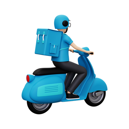 Delivery person riding scooter  3D Illustration