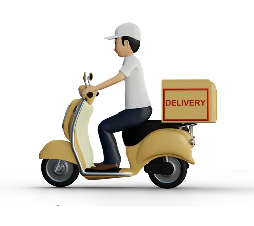 Delivery person riding scooter 3D Illustration