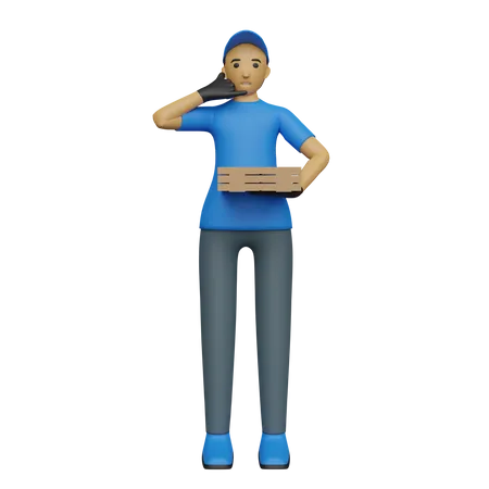 Delivery person showing call me sign  3D Illustration