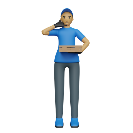 Delivery person showing call me sign 3D Illustration