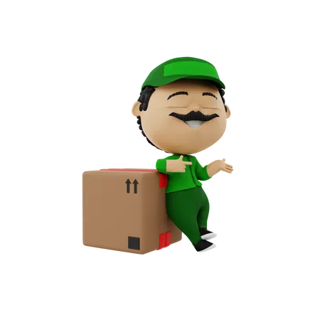 Delivery person standing with delivery box  3D Illustration