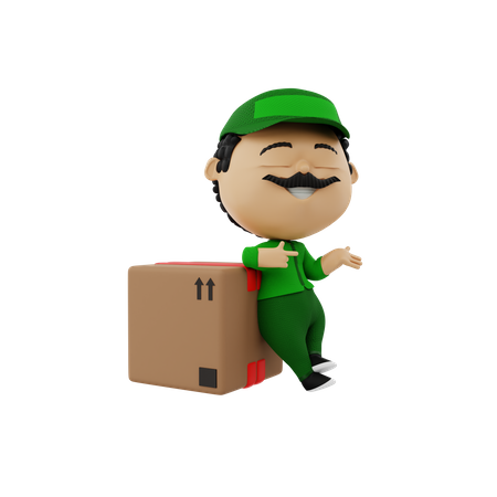 Delivery person standing with delivery box  3D Icon