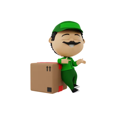 Delivery person standing with delivery box 3D Illustration