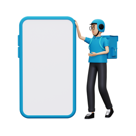 Delivery person standing with smartphone  3D Illustration